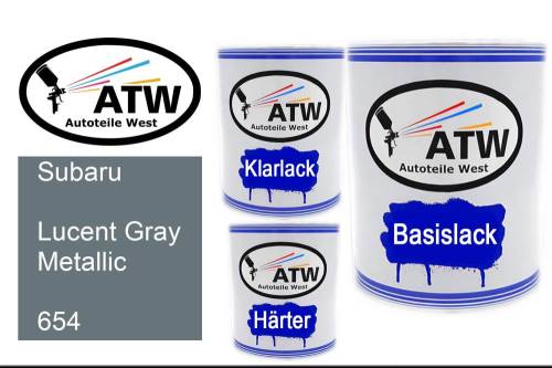 Subaru, Lucent Gray Metallic, 654: 1L Lackdose + 1L Klarlack + 500ml Härter - Set, von ATW Autoteile West.